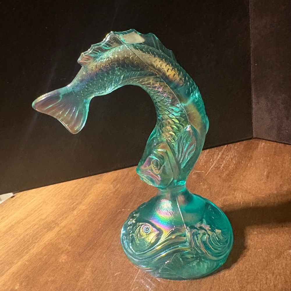 Vintage Fenton Blue Carnival Glass Fish Trout - Picture 2 of 5